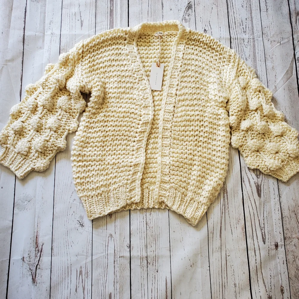 In Loom pom pom sleeved cardigan cream S/M - Picture 4 of 7